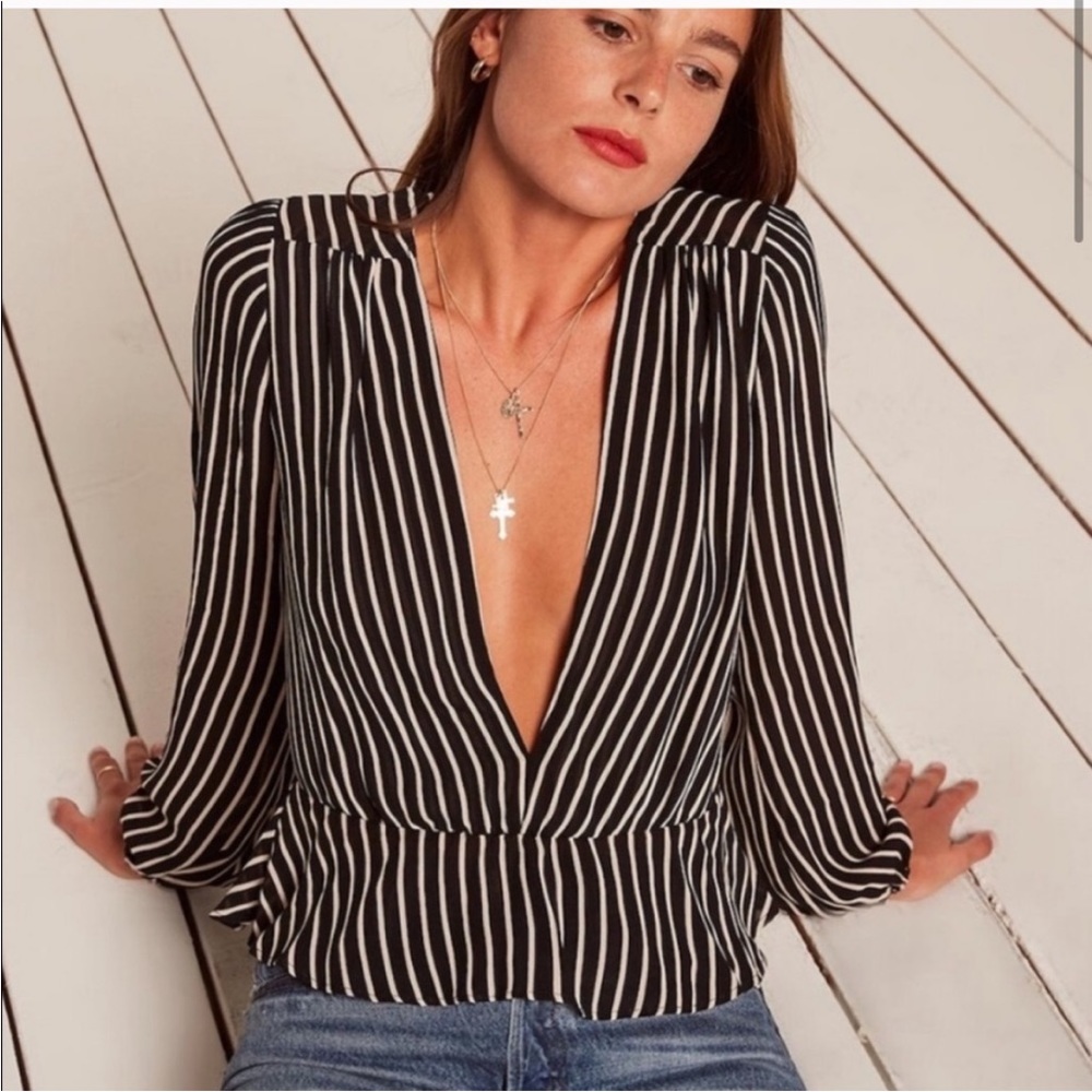 Reformation Camila Striped Top Black White S